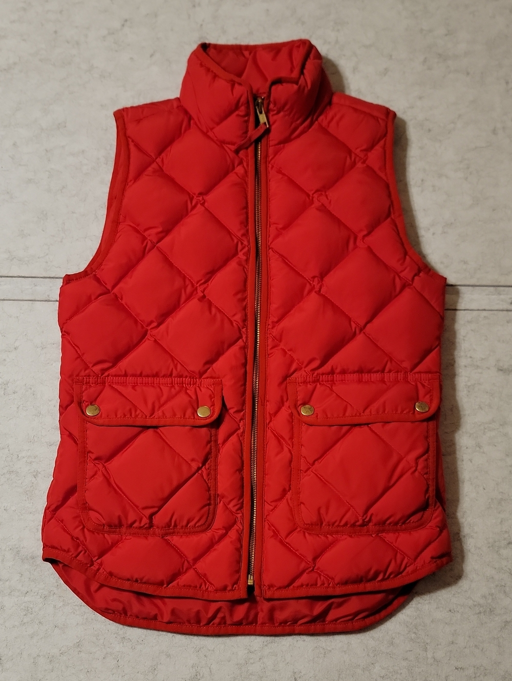J.Crew Excursion Quilted Down Puffer Vest Red Gold Hardware XXS B0109